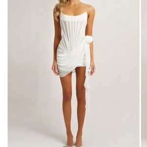 White Asymmetrical Ruched Mini Dress